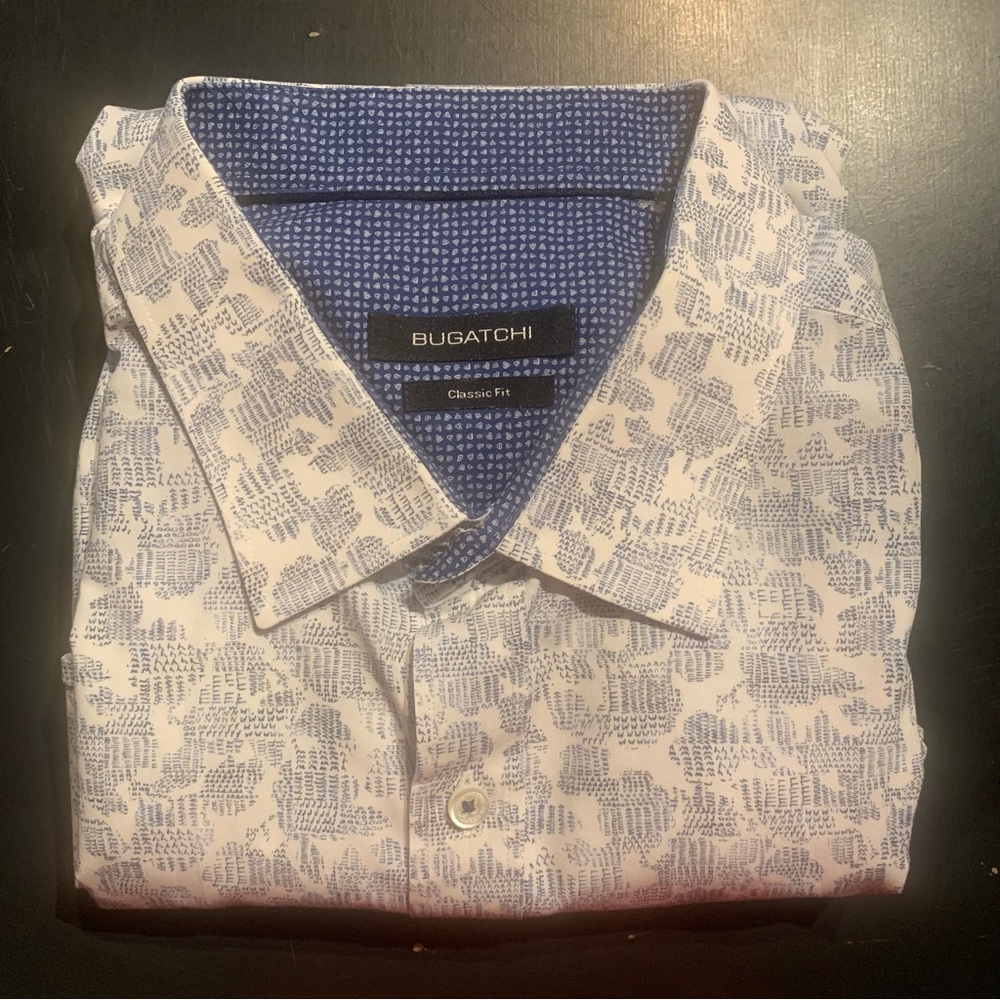 Bugatchi Classic Fit Mens Long Sleeve Button Down Shirt Cotton All Over Print